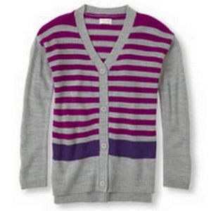 The Children's Place Girls Knit Sweater Purple Gray Striped Cardigan S, …